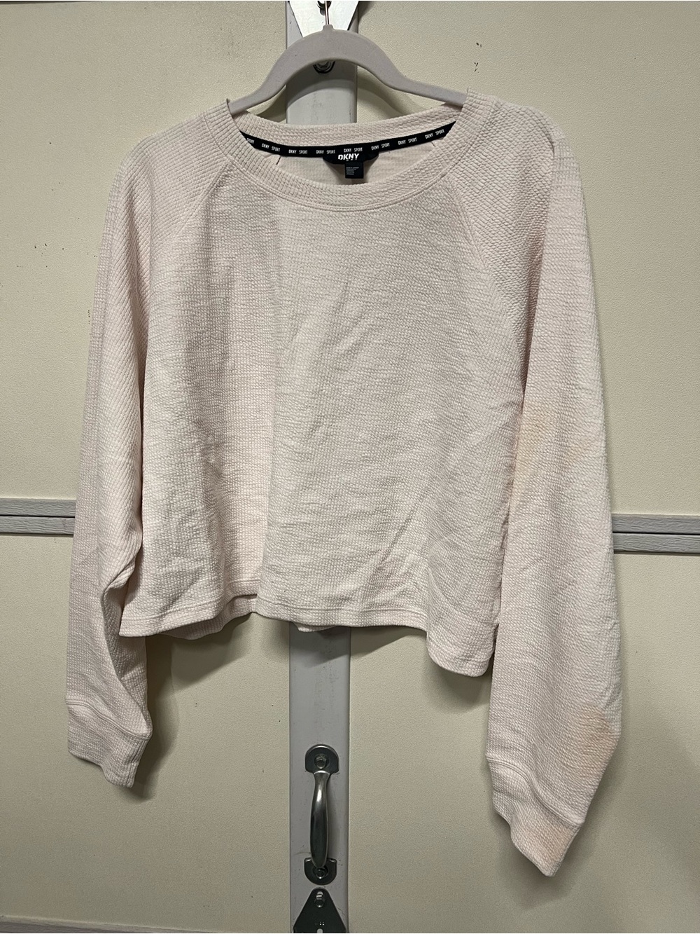 DKNY off white Waffle-Knit Cropped Long sleeve top